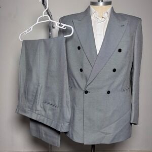 Gino Cappeli Suit Mens 44R W38 L33 Grey Micro-check Double Breasted Peak Lapel